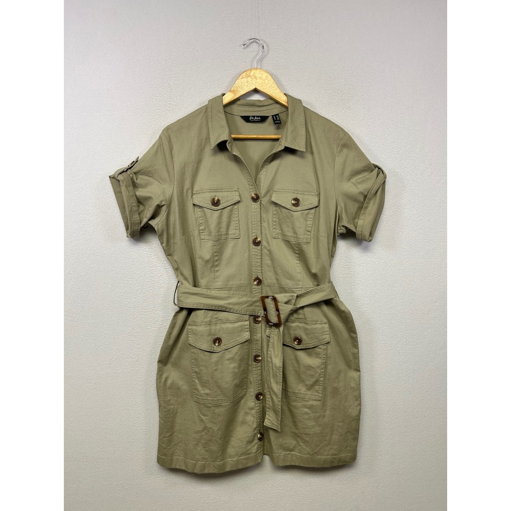 Du Jour Safari Utility Military Womens 16P Green Belted Short Sleeve Mini Dress